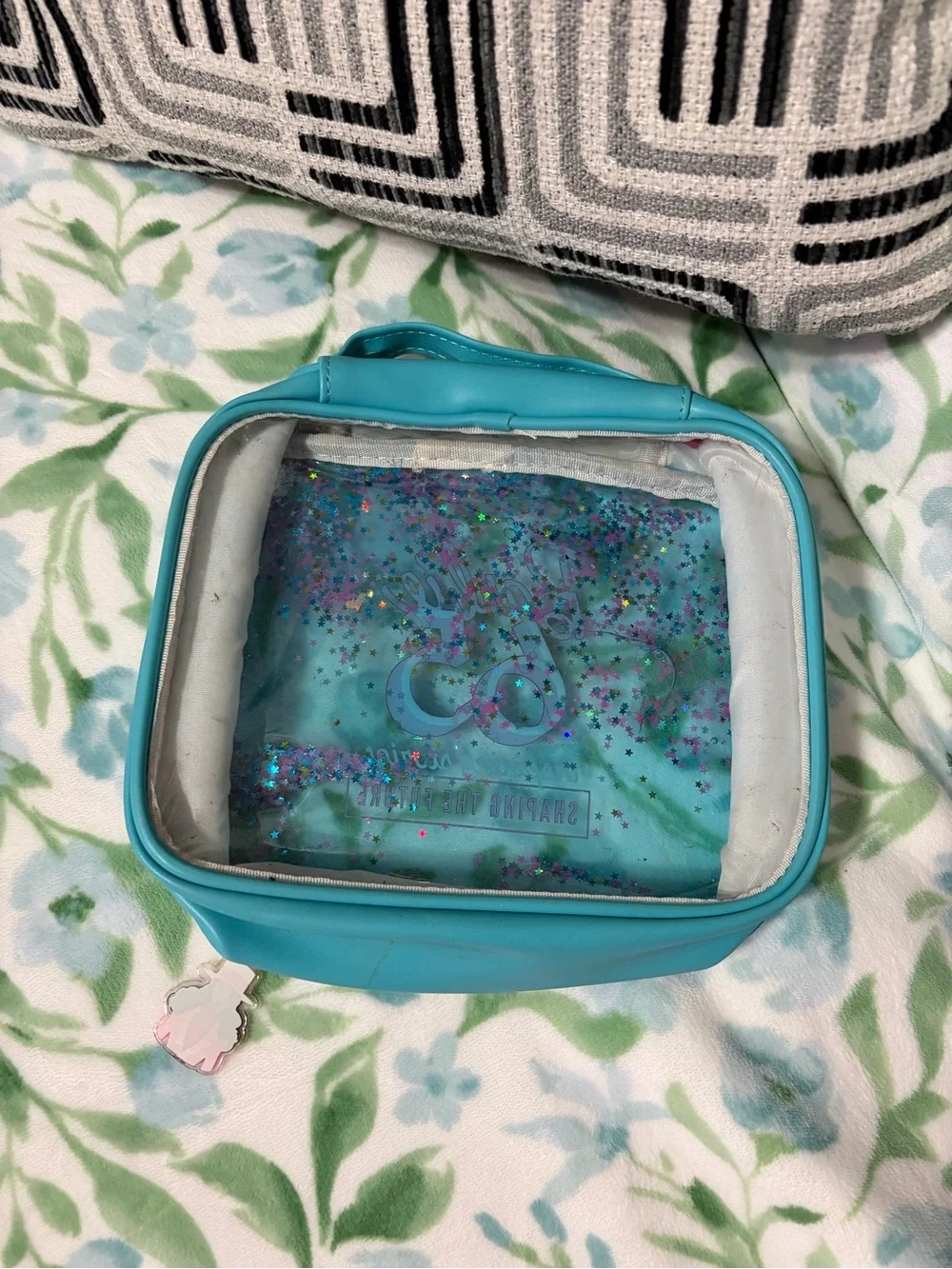 Barbie Teal Glitter Clear Cosmetic Case with Pink Logo